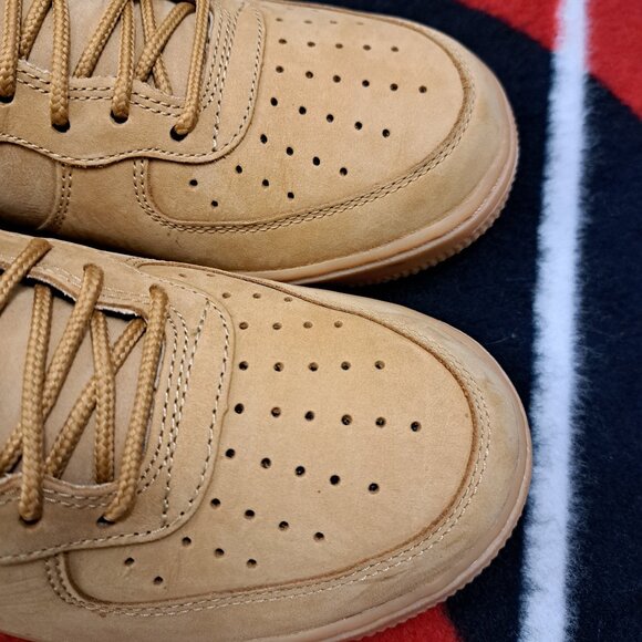 Size 9.5 Women’s NIKE AIR FORCE 1 HI HIGH PREMIUM PRM FLAX-WHEAT 654440-200 2016 - Picture 9 of 13